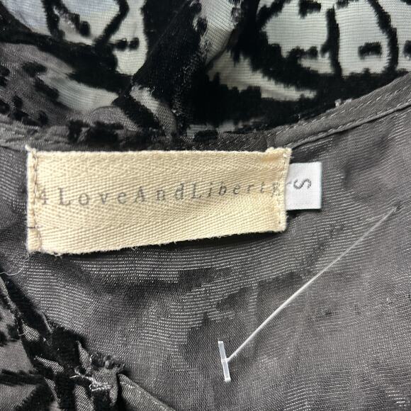 Johnny Was 4 Love and Liberty black Burnout Velvet Floral Silk Blend Top Size S - Picture 11 of 14